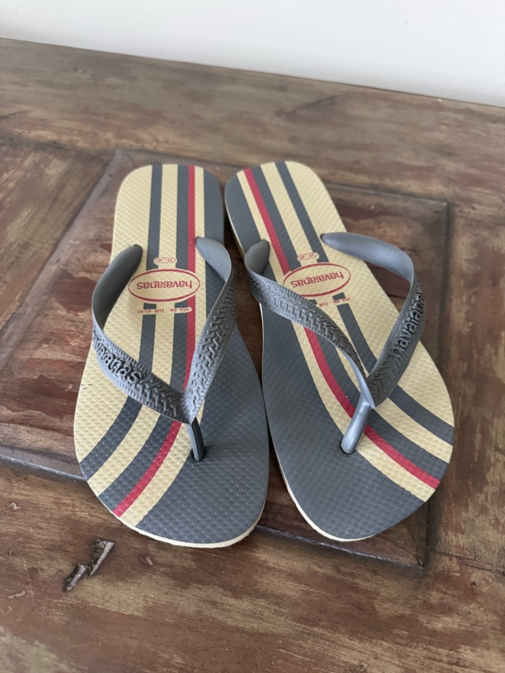 Havaianas Top Nautical grey‎ red rubber flip flops unisex men’s size 8